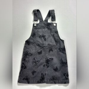 Toddlers Girls Black Denim Coveralls Dress With Butterfly Print